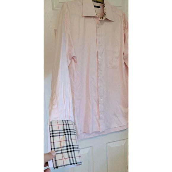 Burberry London England Long Sleeve Shirt ButtonUp Mens Large Pink Plaid Accents - Picture 3 of 7